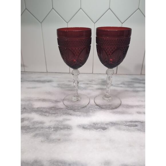 Cristal D'Arques-Durand Ruby‎ Goblet Set, Water Wine Glasses, Red/Clear Glass - Picture 3 of 10